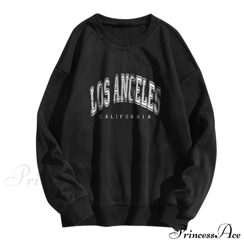 Letter Los Angeles Print Hoody Pullover - Image 3