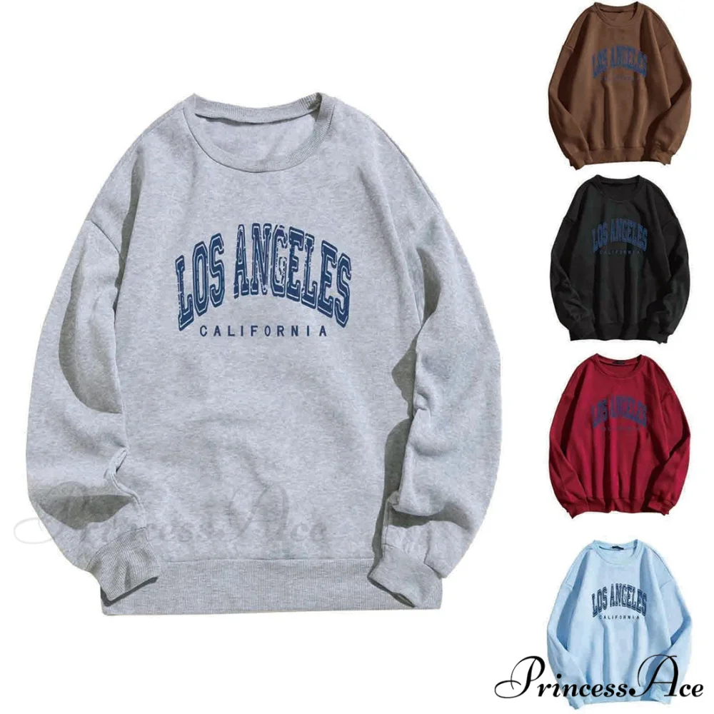 Los Angeles Letter Print Brown Hoody Pullover - Image 3