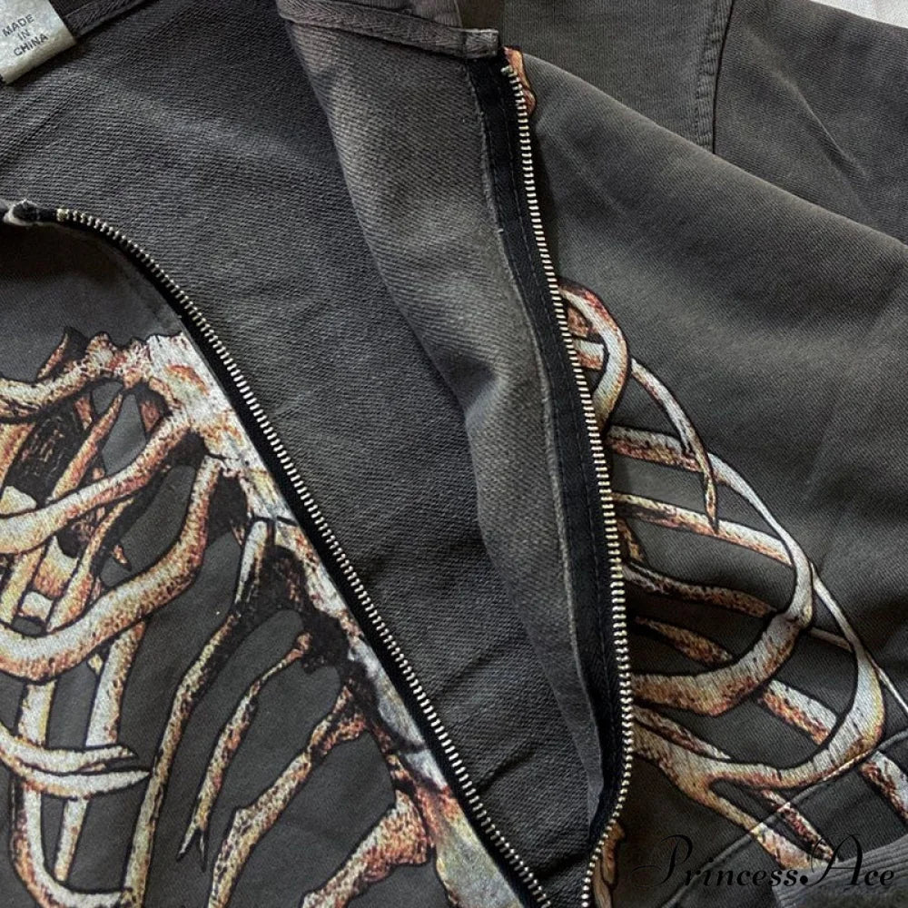 Gothic Punk Skeleton Print Hoody Jacket - Image 5