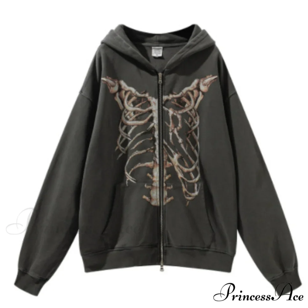 Gothic Punk Skeleton Print Hoody Jacket - Image 7