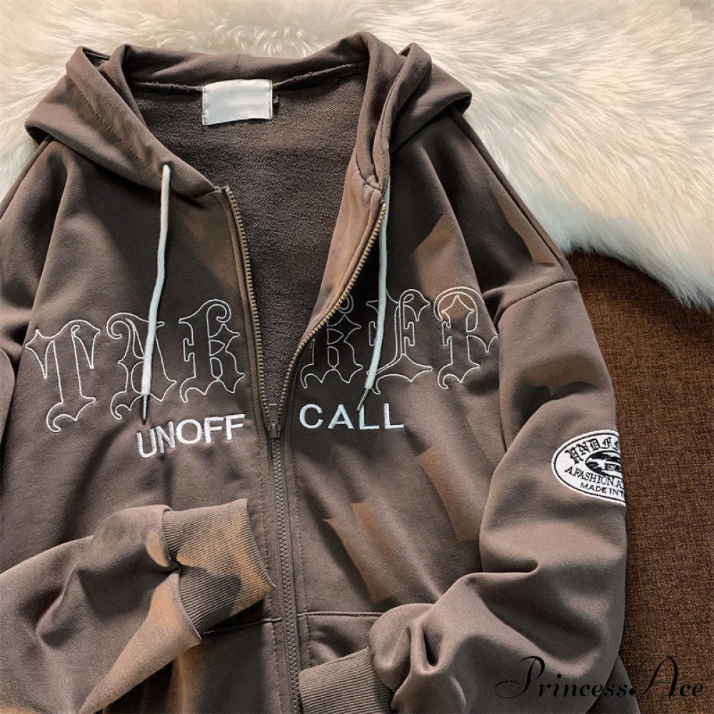 Letter Print Vintage Zip Up Oversize Jacket - Image 3