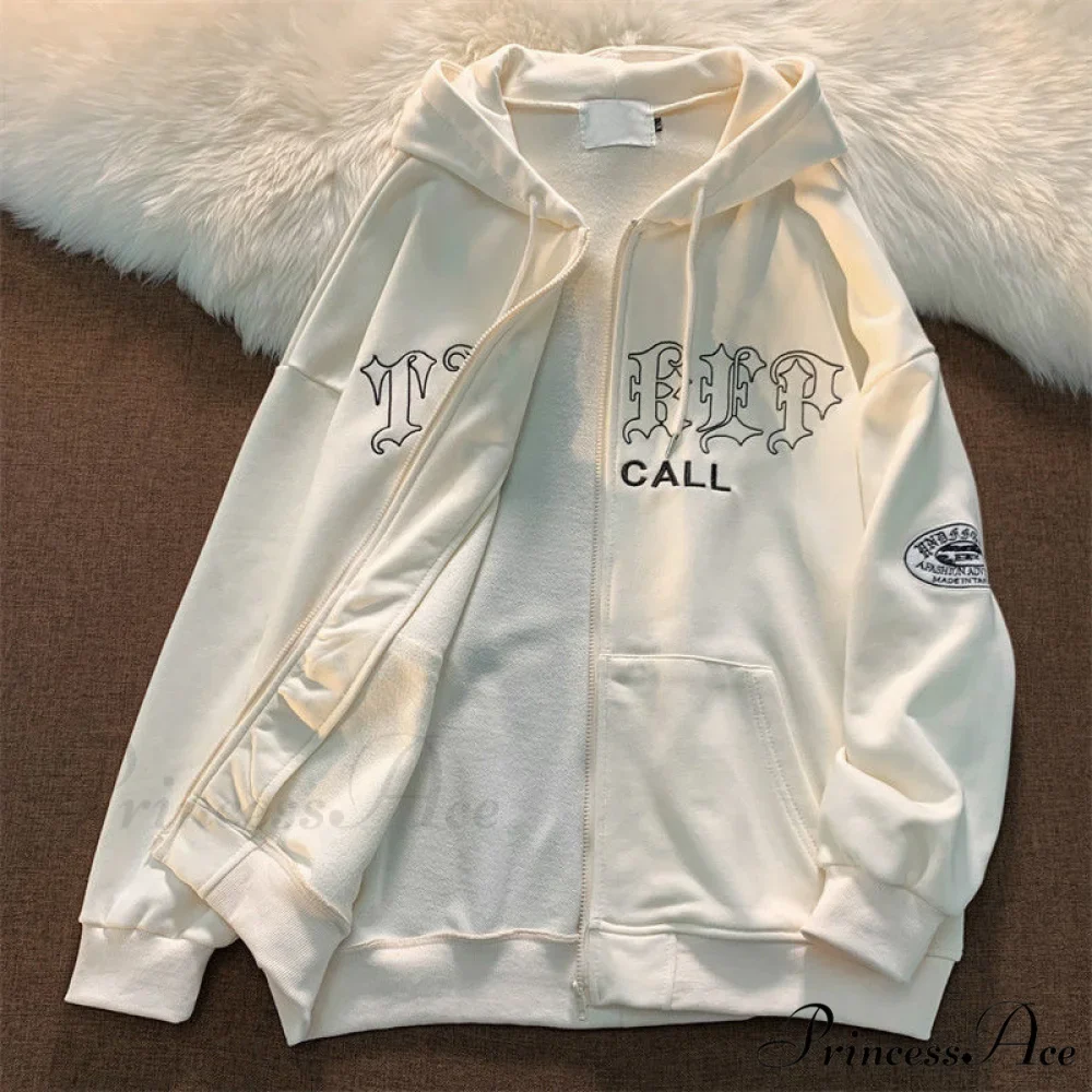 Letter Print Vintage Zip Up Oversize Jacket - Image 6