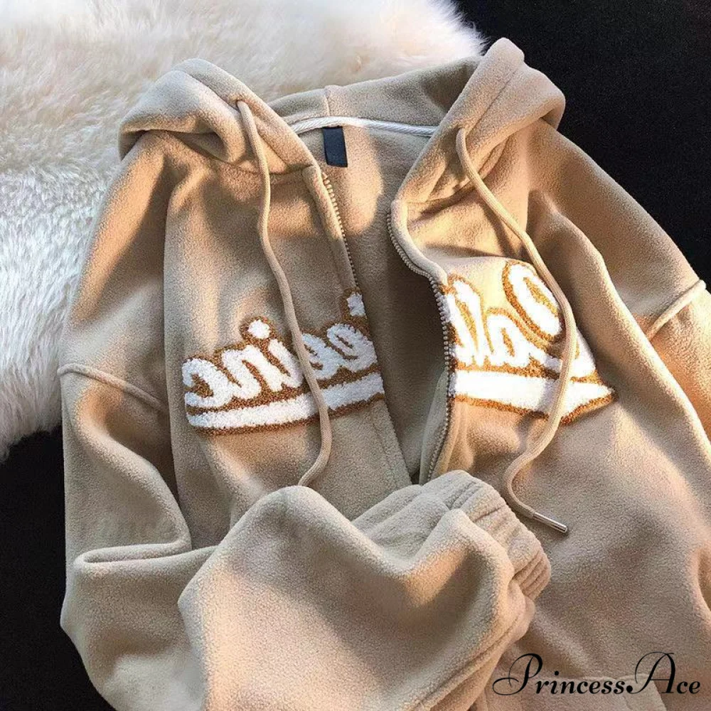 Retro Letter Print Baggy Hoody Jacket - Image 3