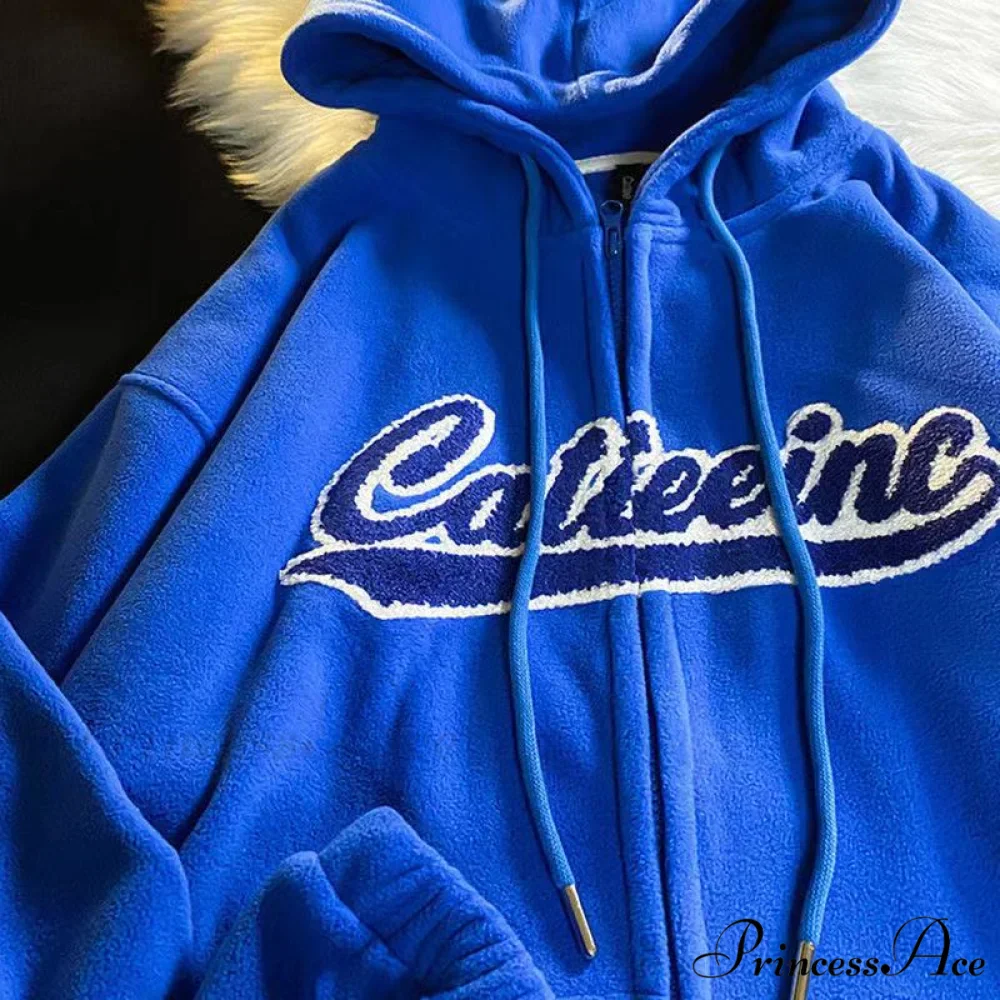 Retro Letter Print Baggy Hoody Jacket - Image 6