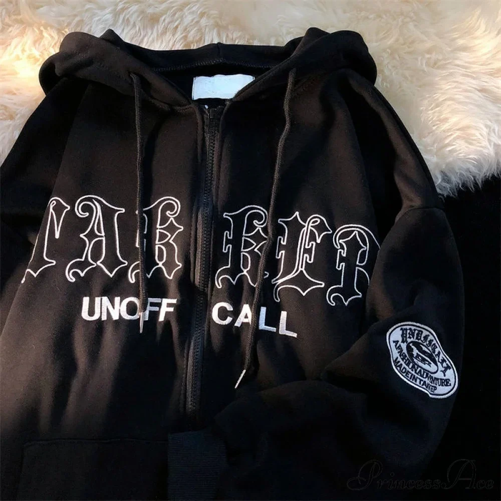 Retro Letter Print Baggy Hoody Jacket - Image 8