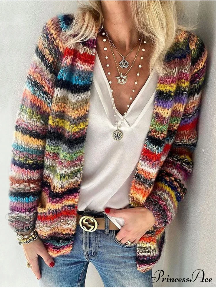Multicolor Stripped Print Cardigan - Image 3
