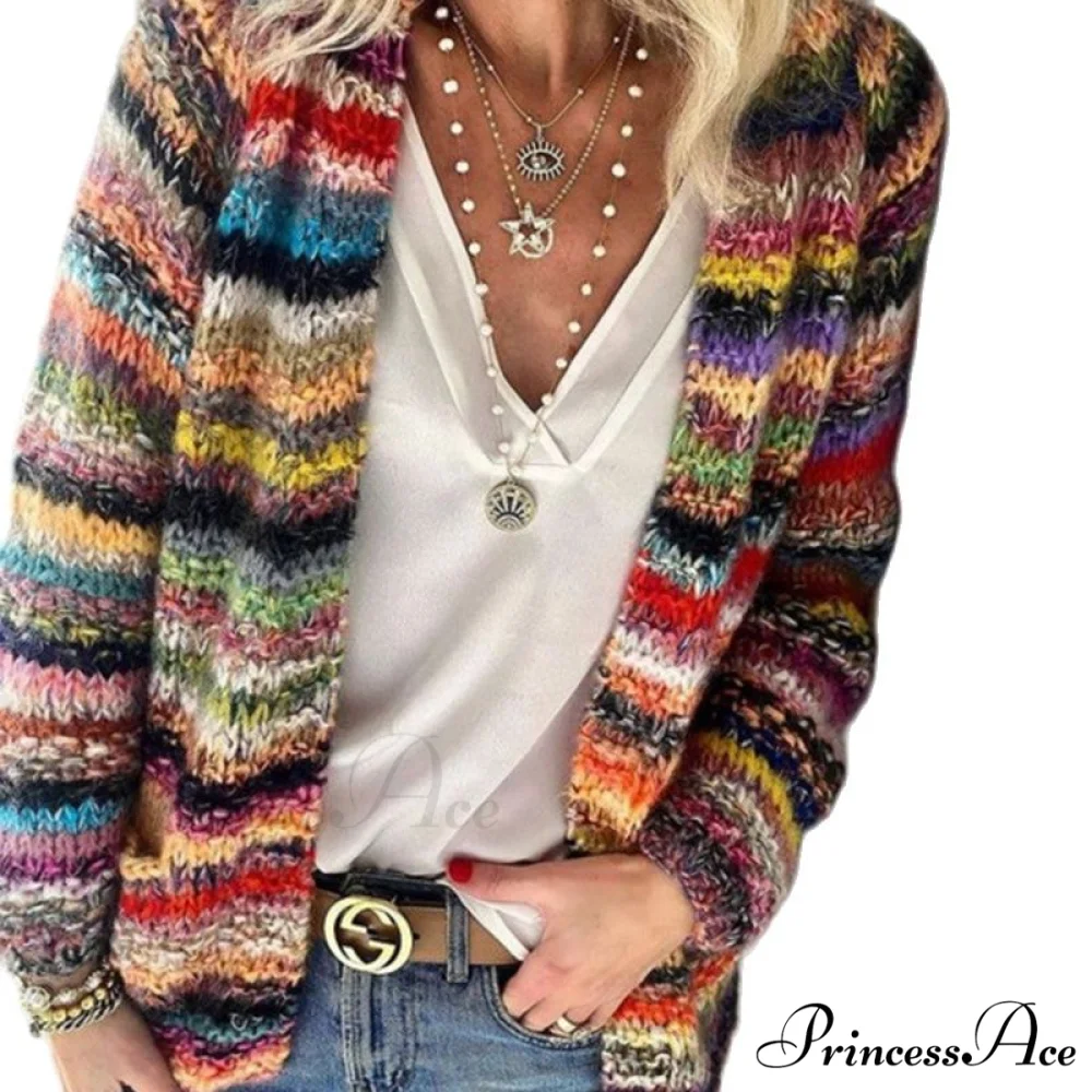 Multicolor Stripped Print Cardigan - Image 4