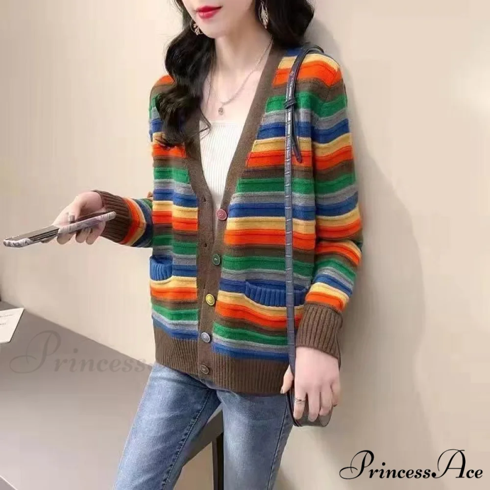 Multicolor Stripped Print Cardigan - Image 5