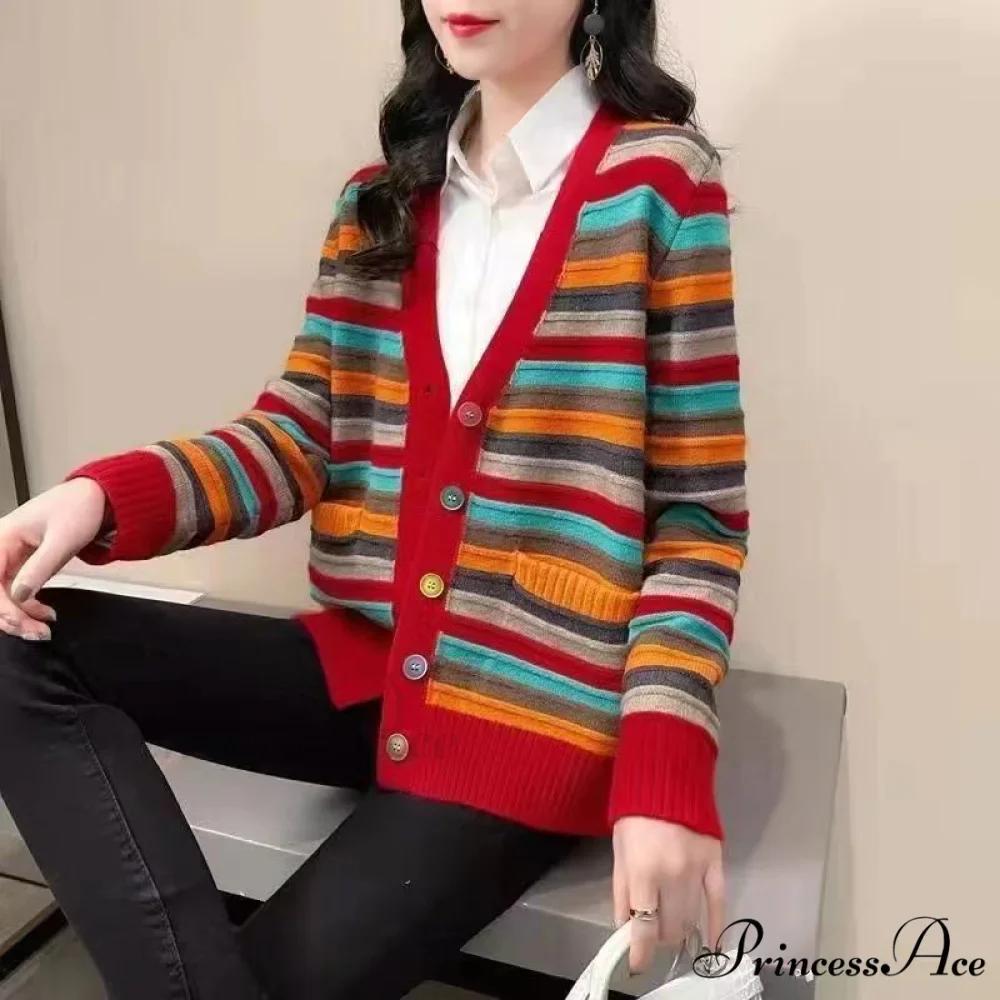 Multicolor Stripped Print Cardigan - Image 6
