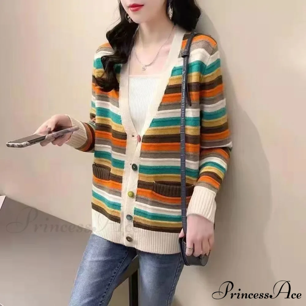 Multicolor Stripped Print Cardigan - Image 7