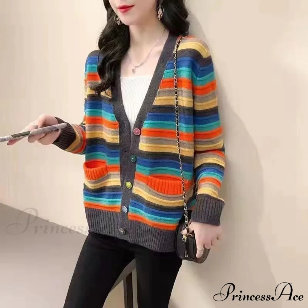 Multicolor Stripped Print Cardigan - Image 8