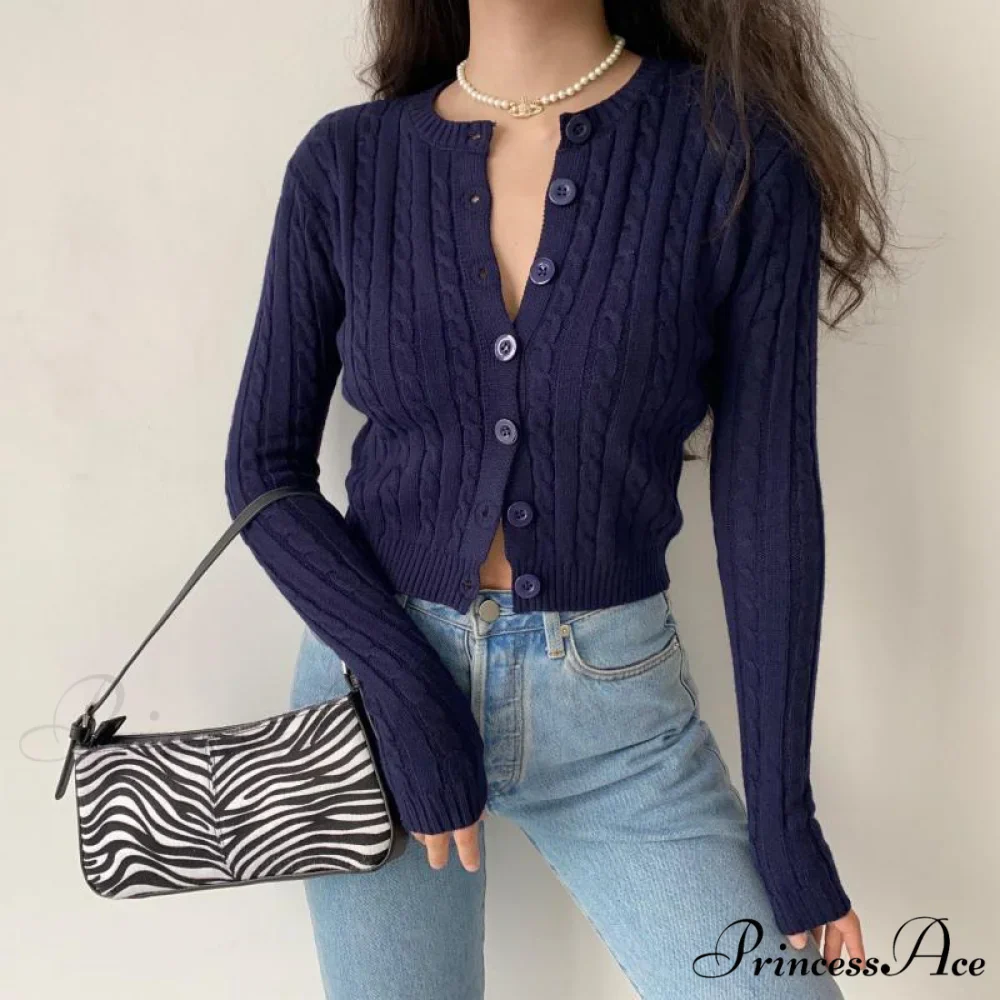 Vintage Long Sleeve Slim Knitted Cardigan - Image 2
