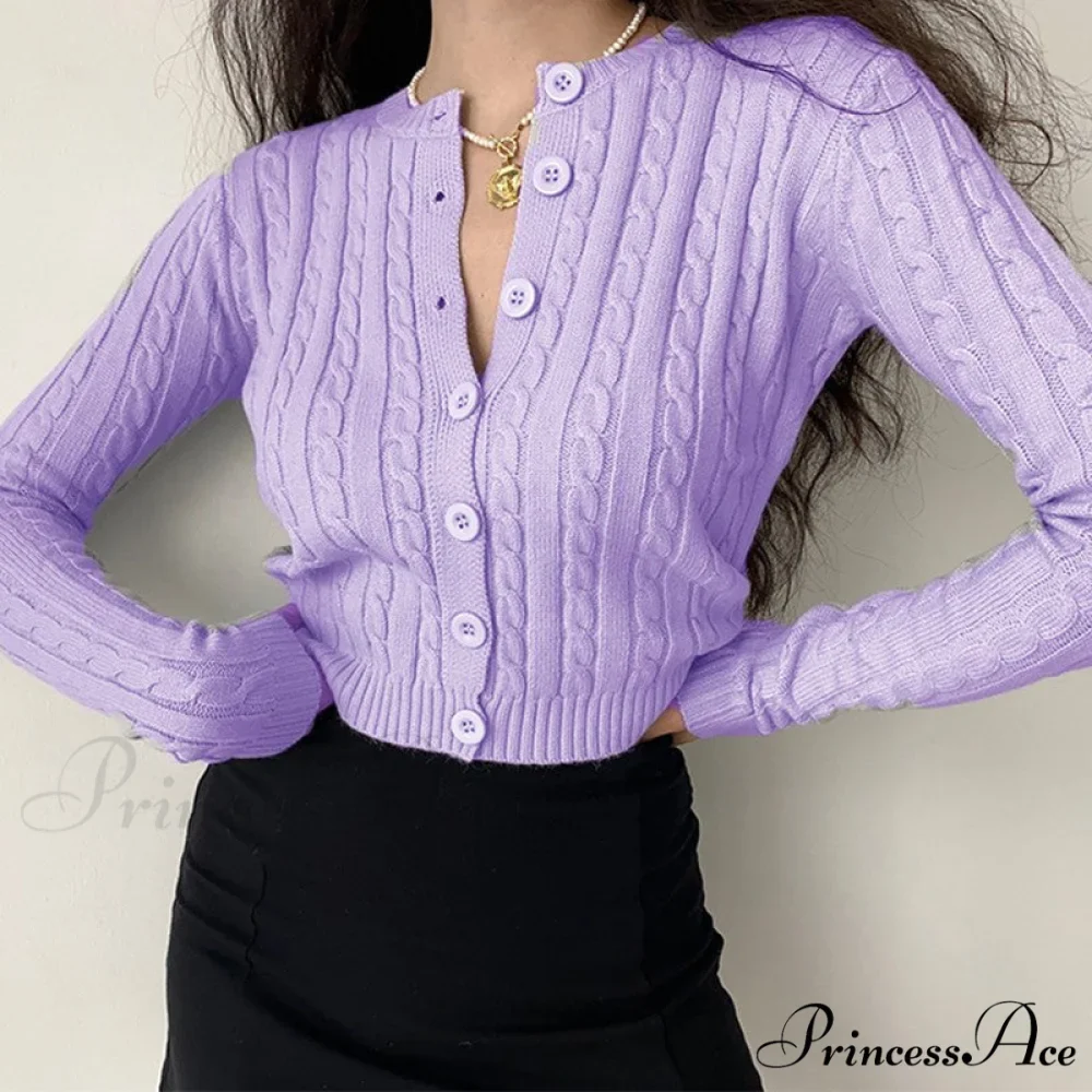 Vintage Long Sleeve Slim Knitted Cardigan - Image 4