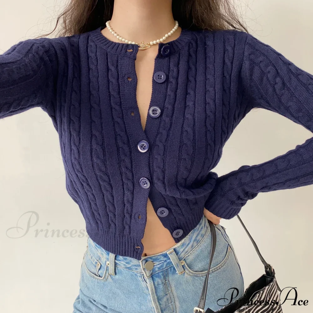 Vintage Long Sleeve Slim Knitted Cardigan - Image 7