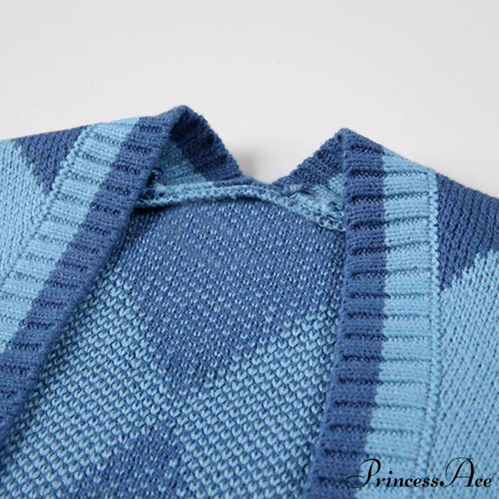 Black Blue Daily Plaid Knitwear Cardigan - Image 2
