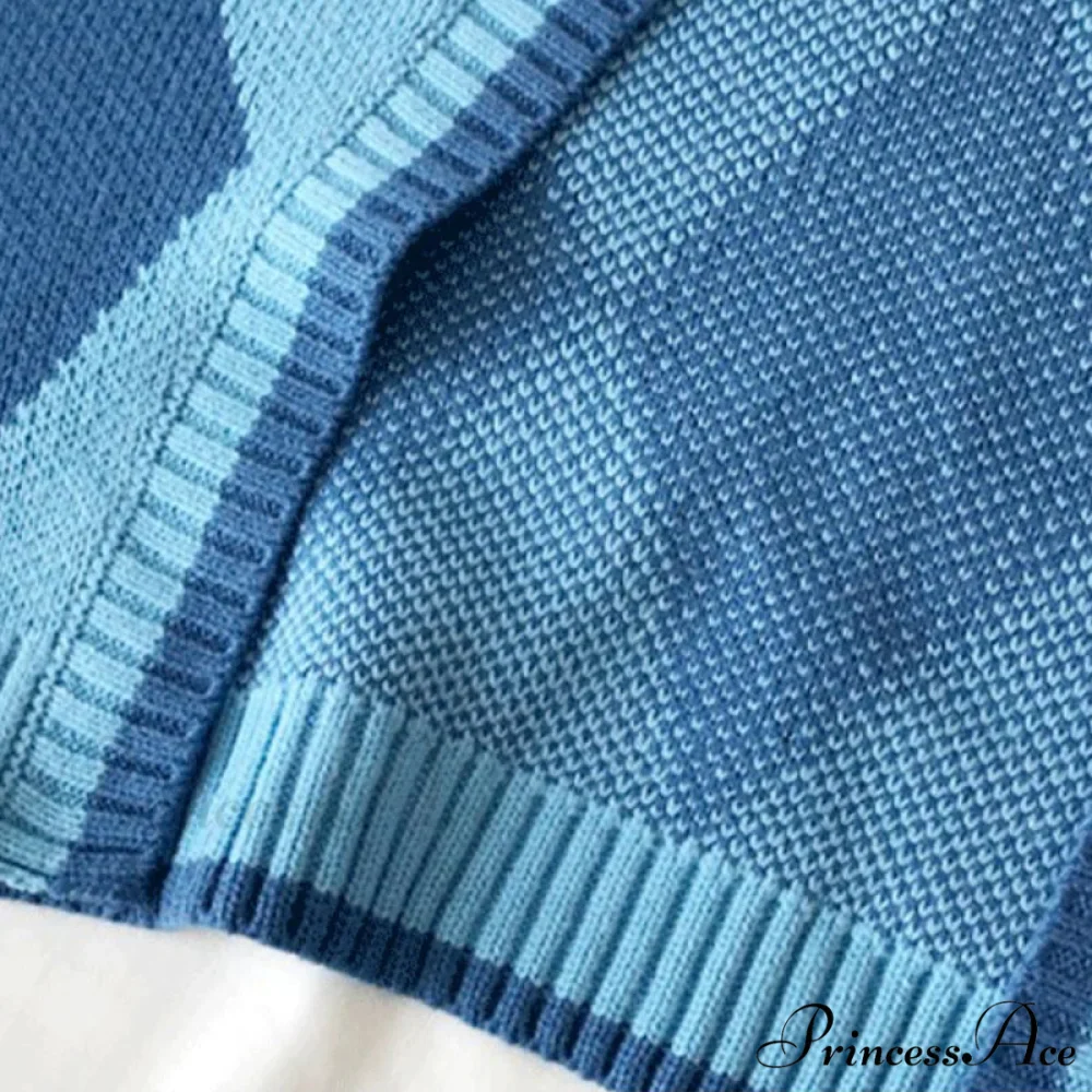 Black Blue Daily Plaid Knitwear Cardigan - Image 5