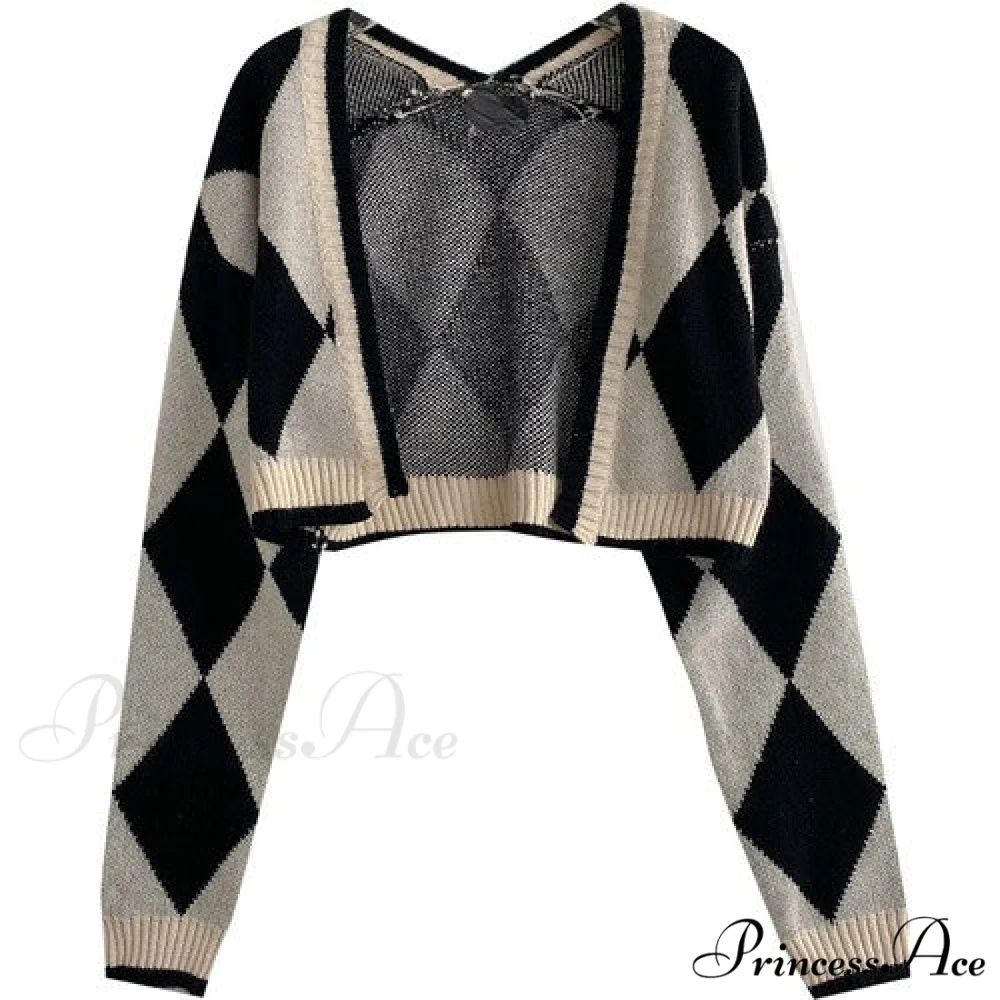 Black Blue Daily Plaid Knitwear Cardigan - Image 7