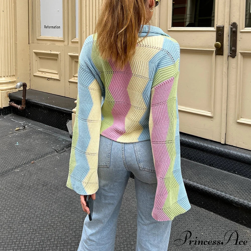Multicolor Patchwork Sweet Girl Cardigan - Image 3