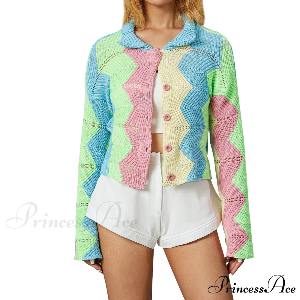 Multicolor Patchwork Sweet Girl Cardigan - Image 5