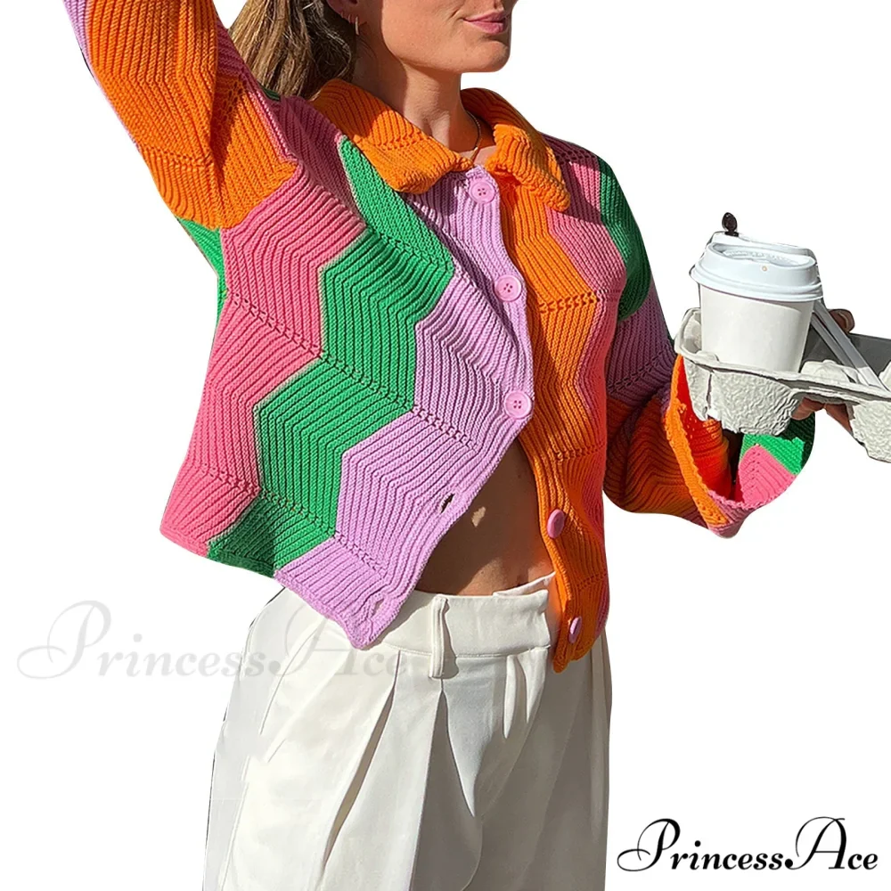 Multicolor Patchwork Sweet Girl Cardigan - Image 6