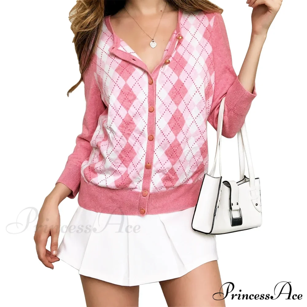 Classic Plaid Red Green Knitwear Cardigan - Image 5