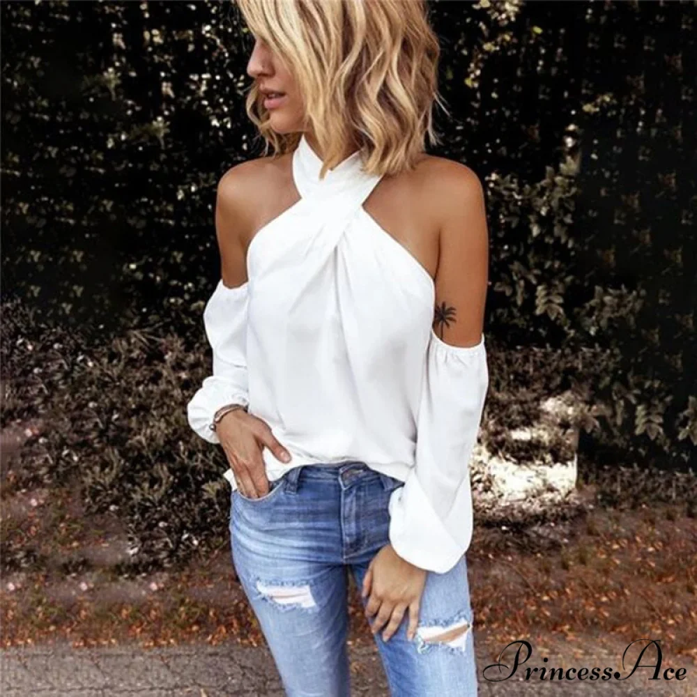 Casual Sexy Solid Color Halter Neck Strapless T-Shirt - Image 2