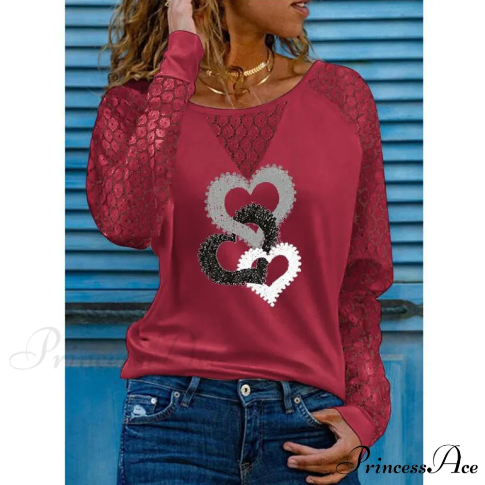 Love Printed Lace Long Sleeve Casual Tee - Image 10