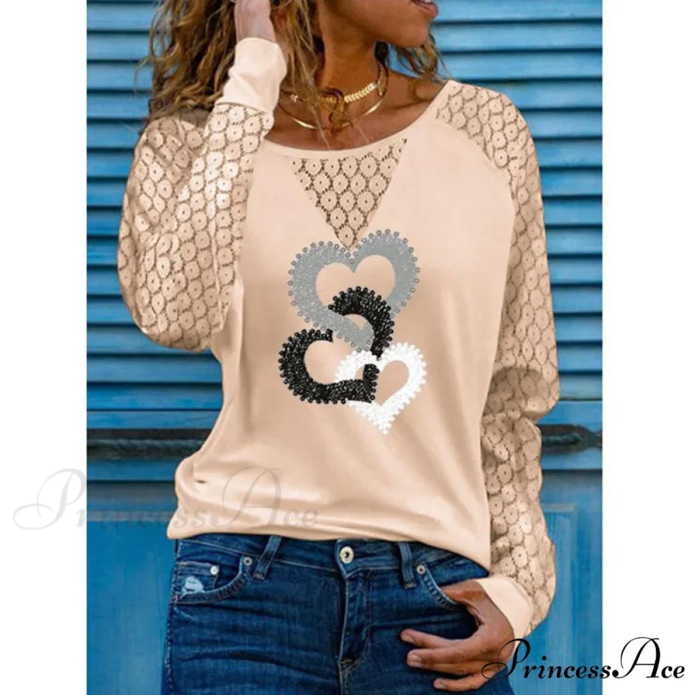 Love Printed Lace Long Sleeve Casual Tee - Image 11