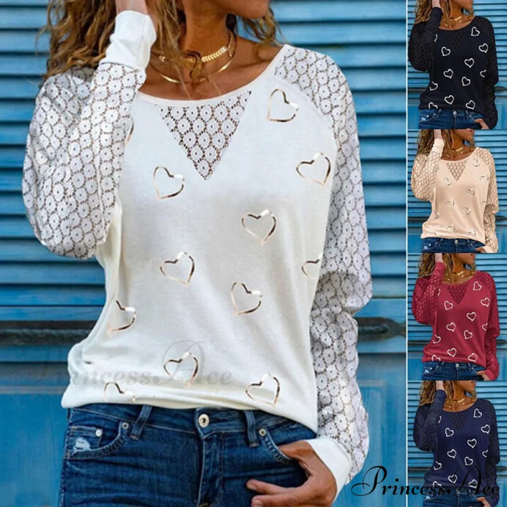 Love Printed Lace Long Sleeve Casual Tee - Image 2