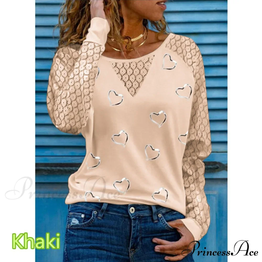 Love Printed Lace Long Sleeve Casual Tee - Image 3