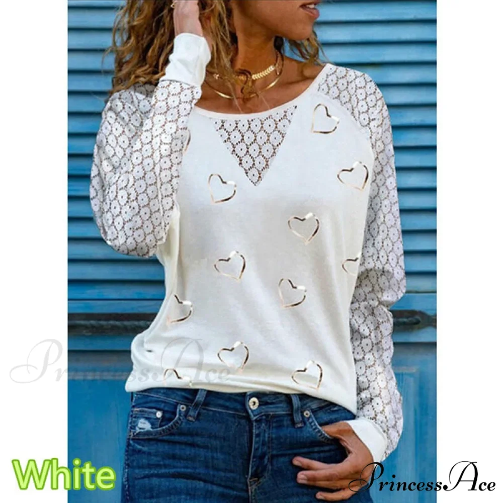 Love Printed Lace Long Sleeve Casual Tee - Image 4