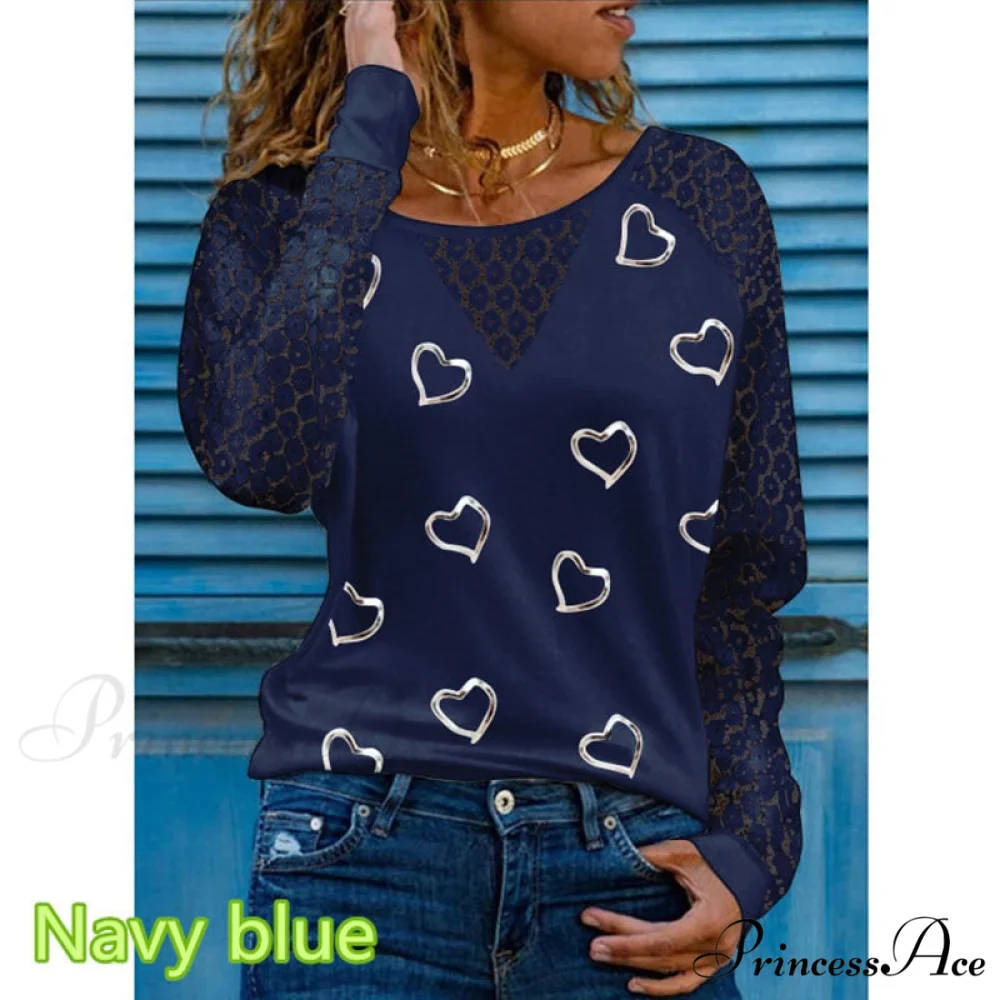 Love Printed Lace Long Sleeve Casual Tee - Image 5