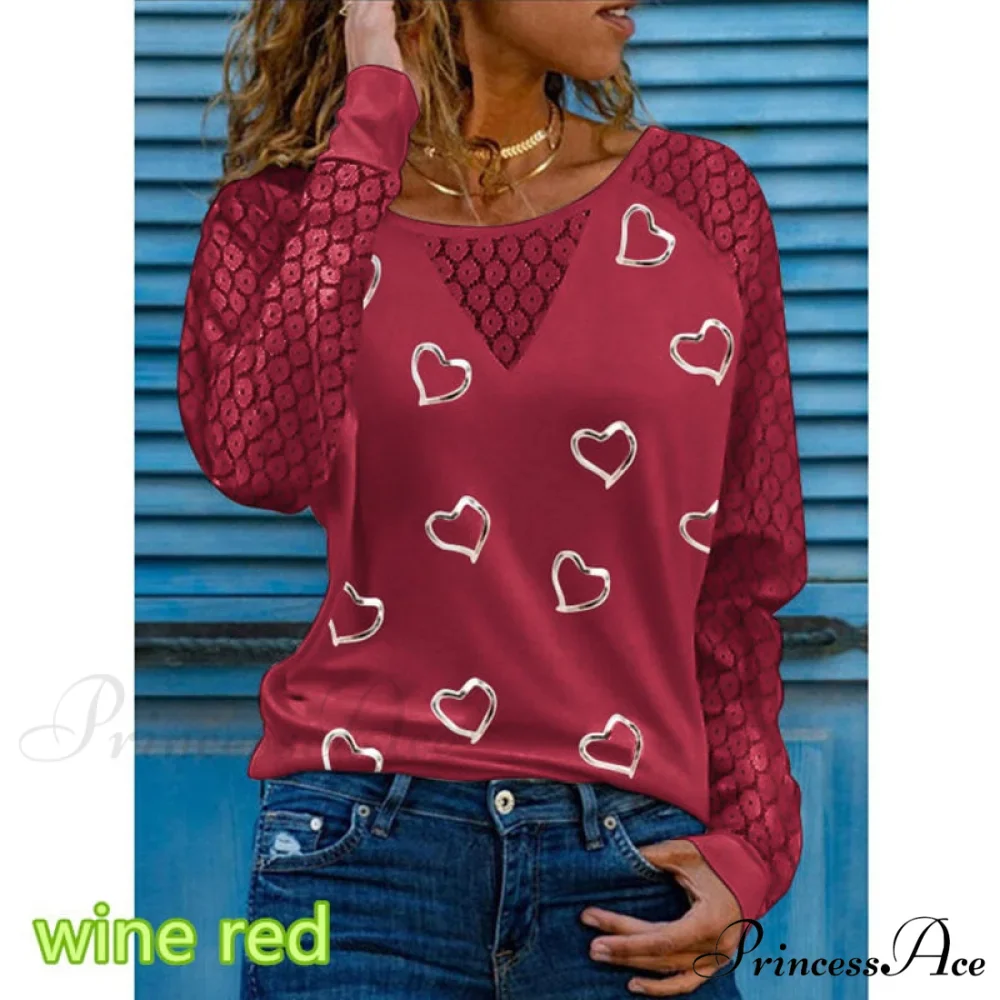 Love Printed Lace Long Sleeve Casual Tee - Image 6