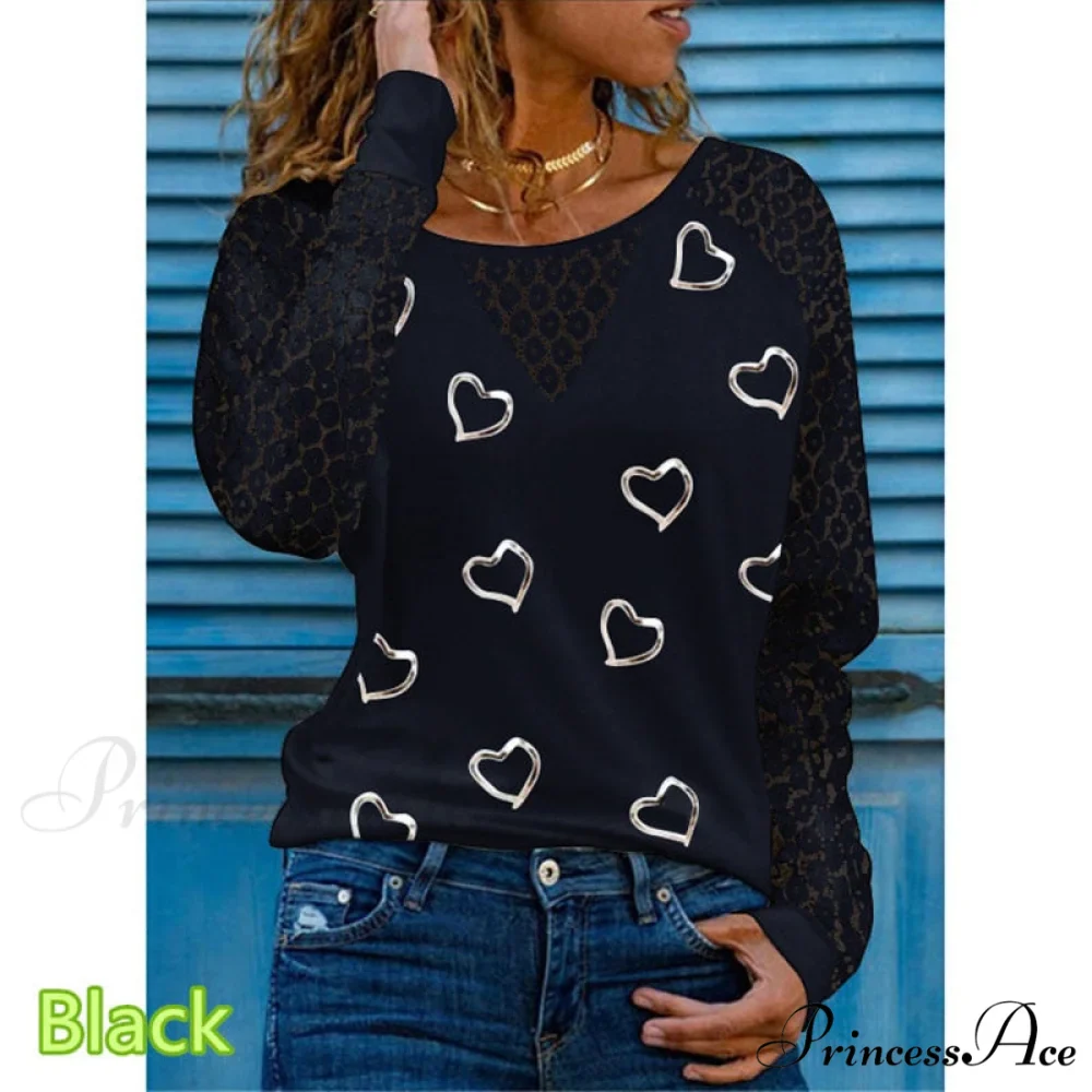 Love Printed Lace Long Sleeve Casual Tee - Image 7