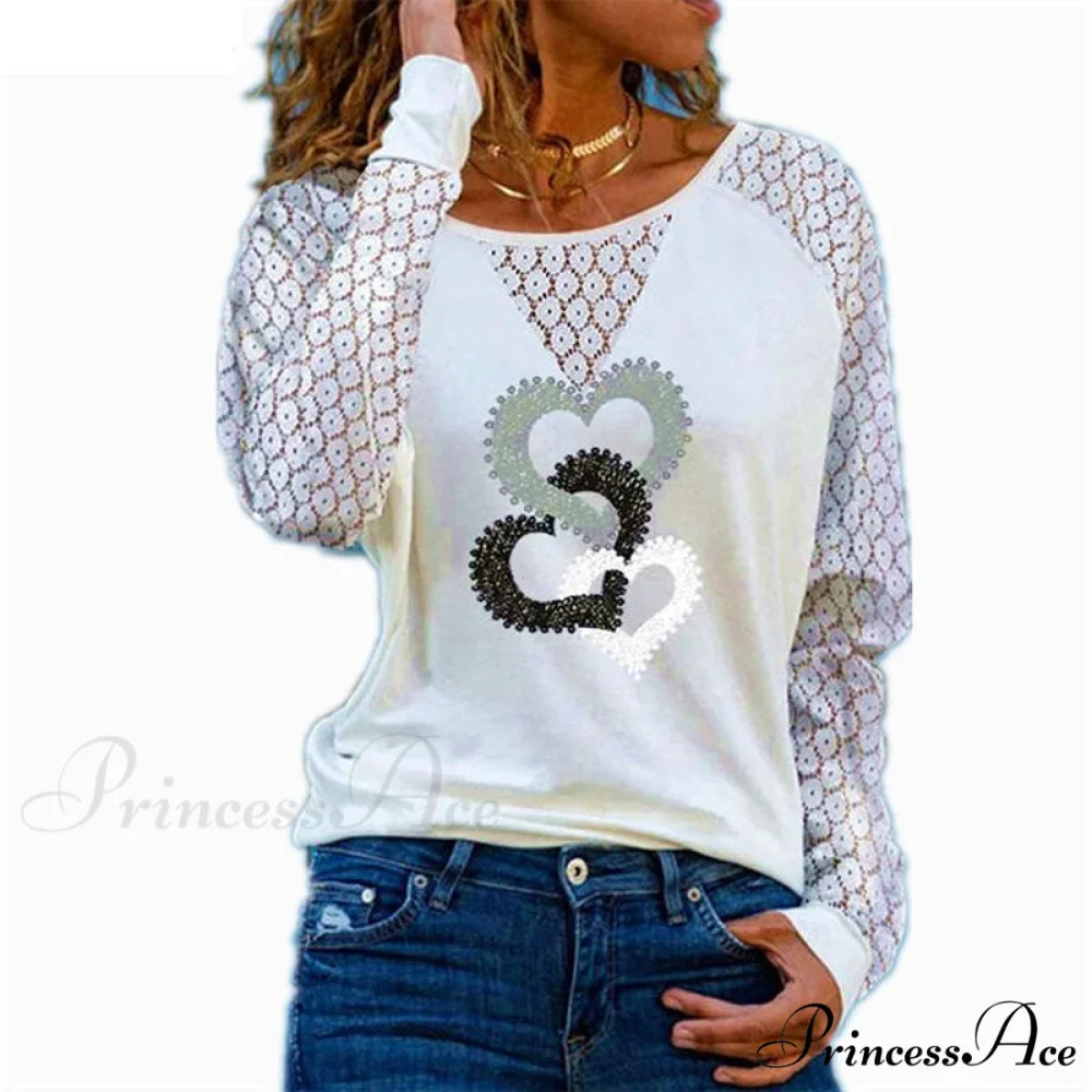 Love Printed Lace Long Sleeve Casual Tee - Image 8