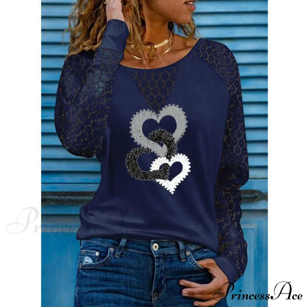 Love Printed Lace Long Sleeve Casual Tee - Image 9