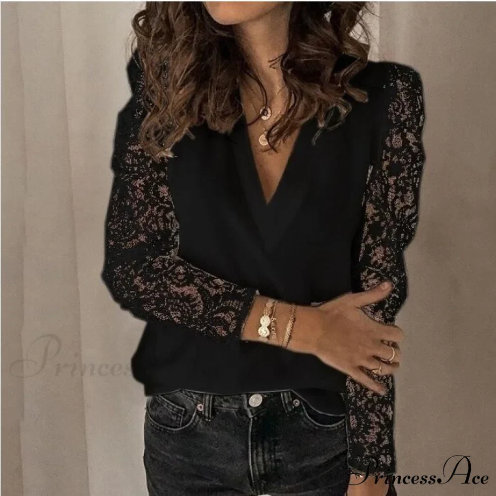 V-neck Lace Hollow Out Top - Image 3