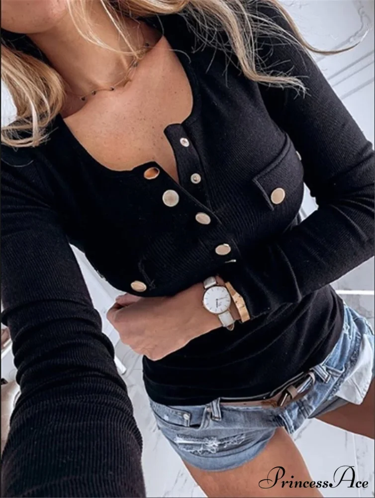 Long Sleeved Casual Button T-shirt - Image 5