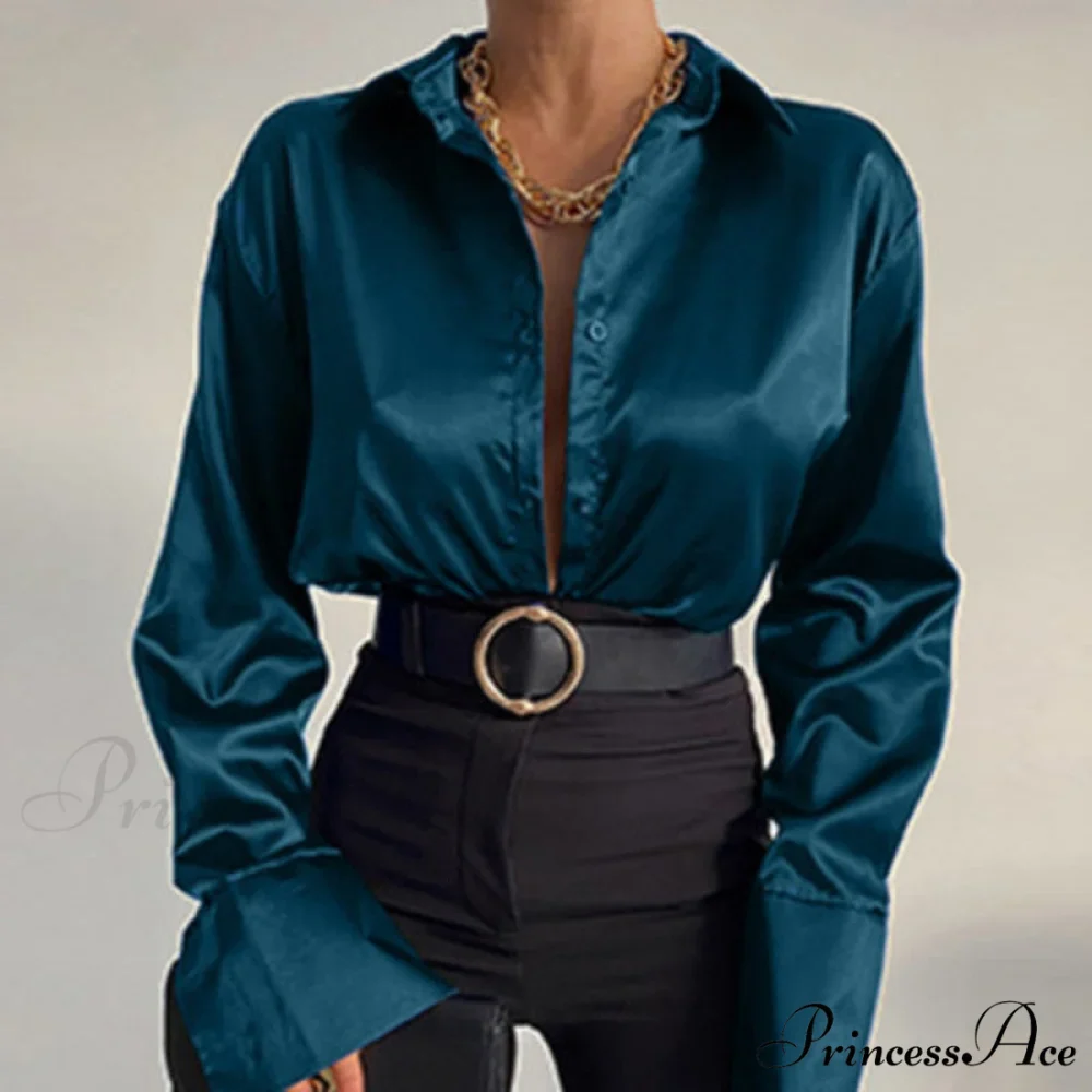 Elegant Satin Long Sleeve Blouses - Image 10
