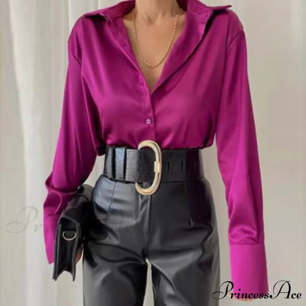 Elegant Satin Long Sleeve Blouses - Image 11