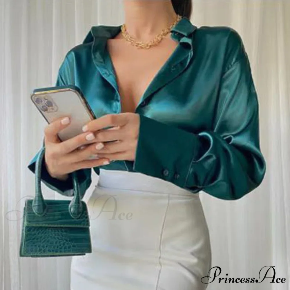 Elegant Satin Long Sleeve Blouses - Image 14