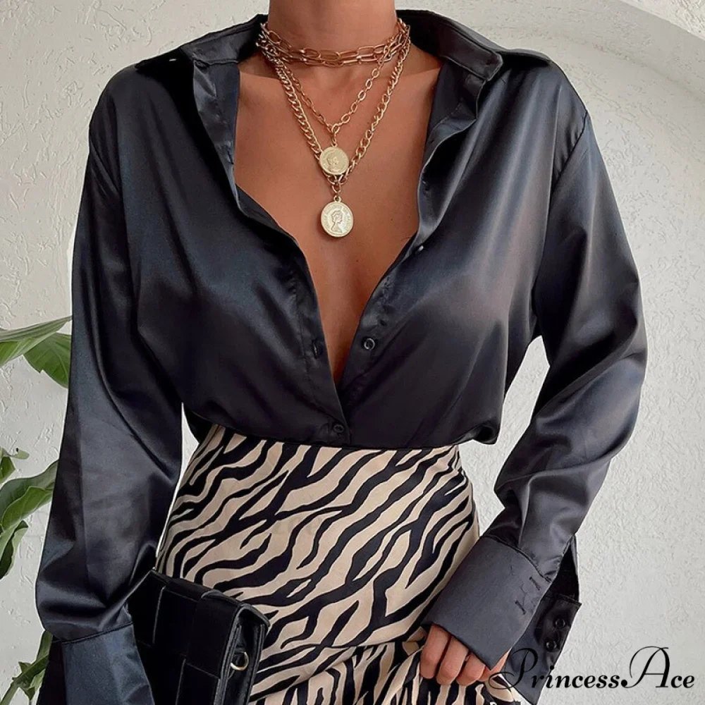 Elegant Satin Long Sleeve Blouses - Image 2