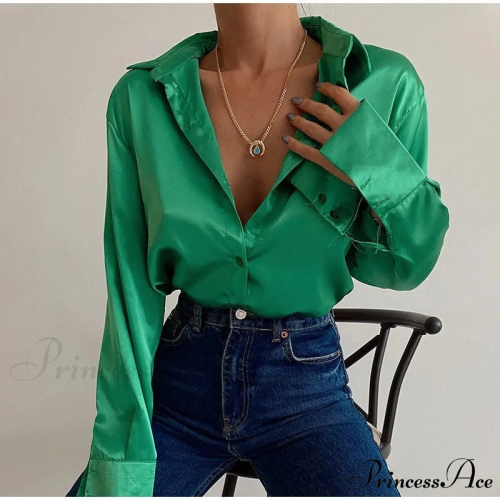 Elegant Satin Long Sleeve Blouses - Image 4