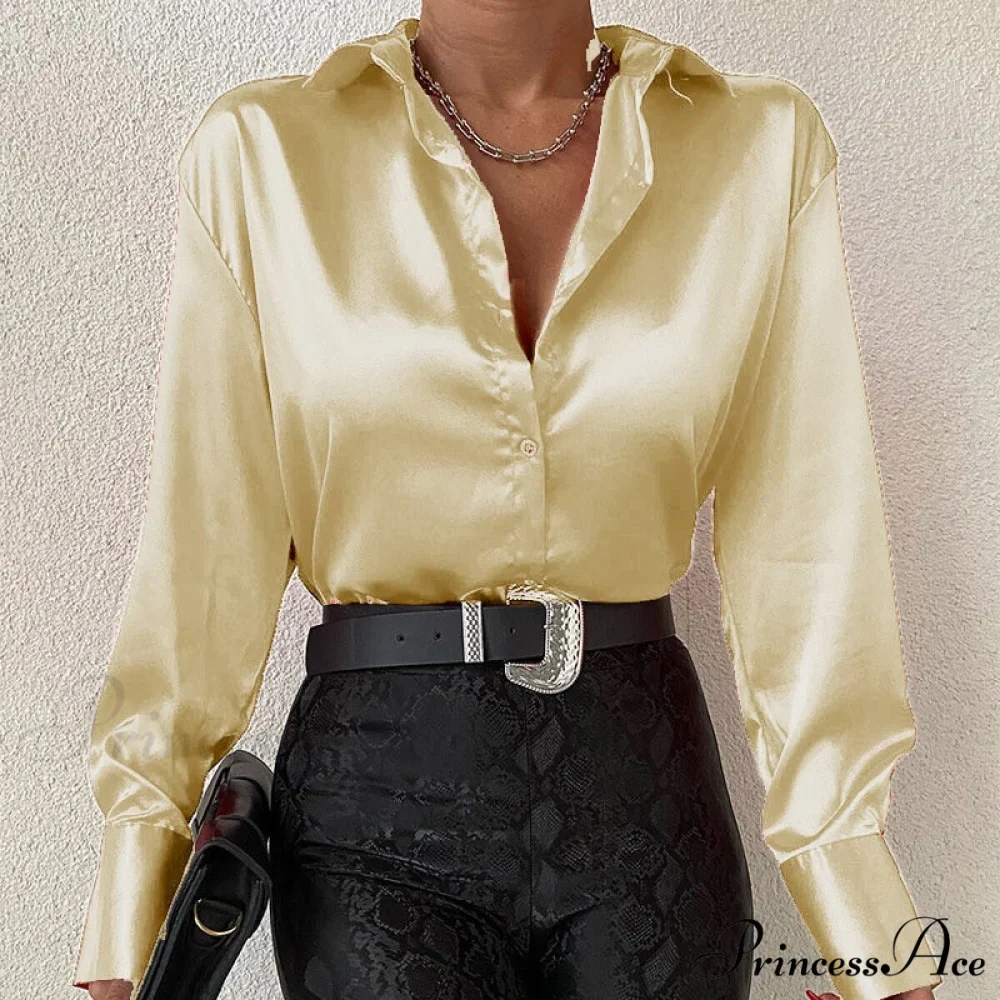 Elegant Satin Long Sleeve Blouses - Image 6