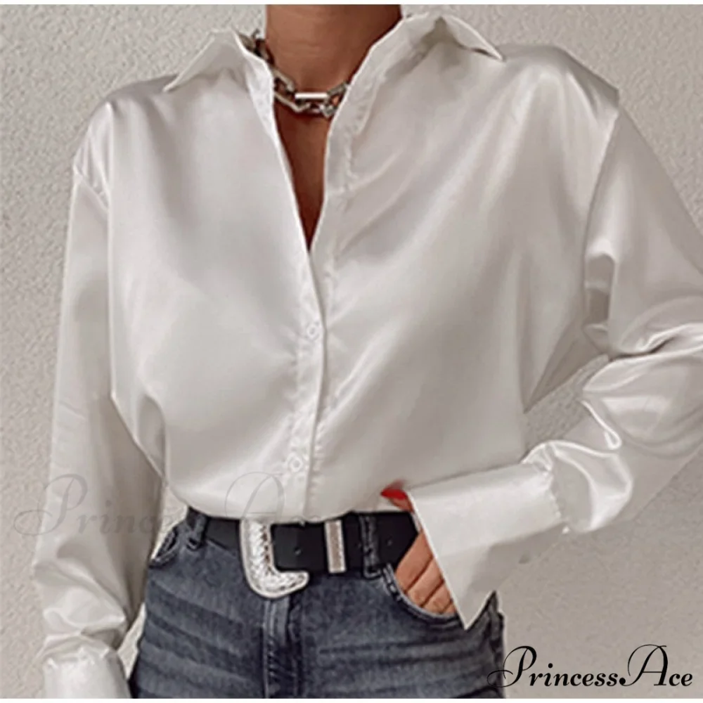 Elegant Satin Long Sleeve Blouses - Image 9