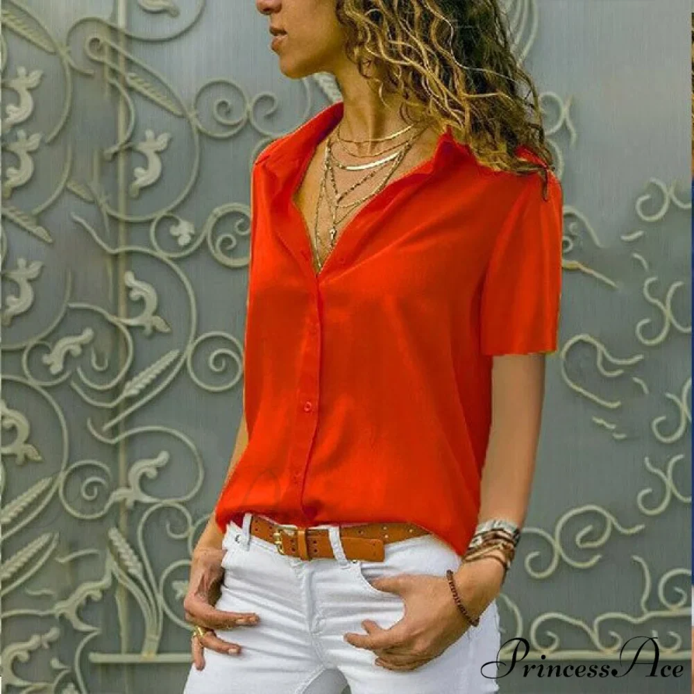 Solid Black V-Neck Chiffon Button Blouse - Image 3