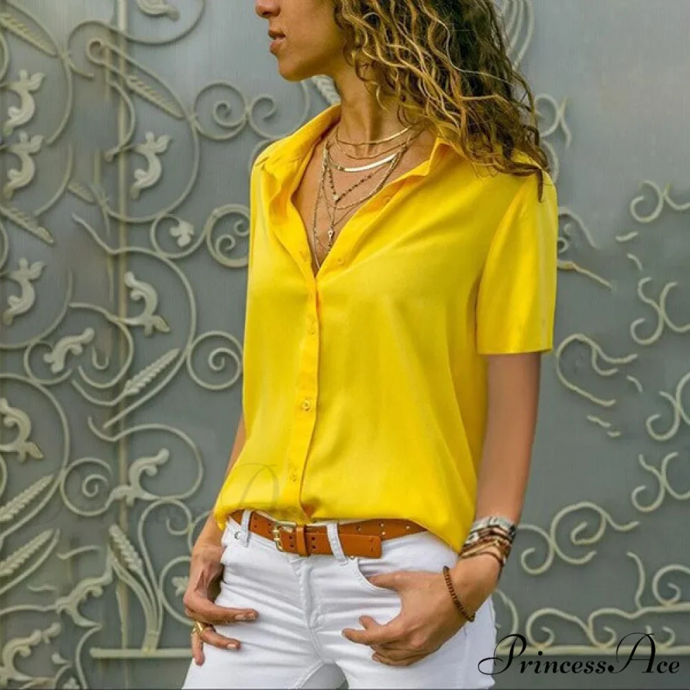 Solid Black V-Neck Chiffon Button Blouse - Image 8