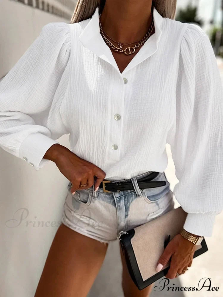Solid Color Long Sleeve Cotton Blouse - Image 8