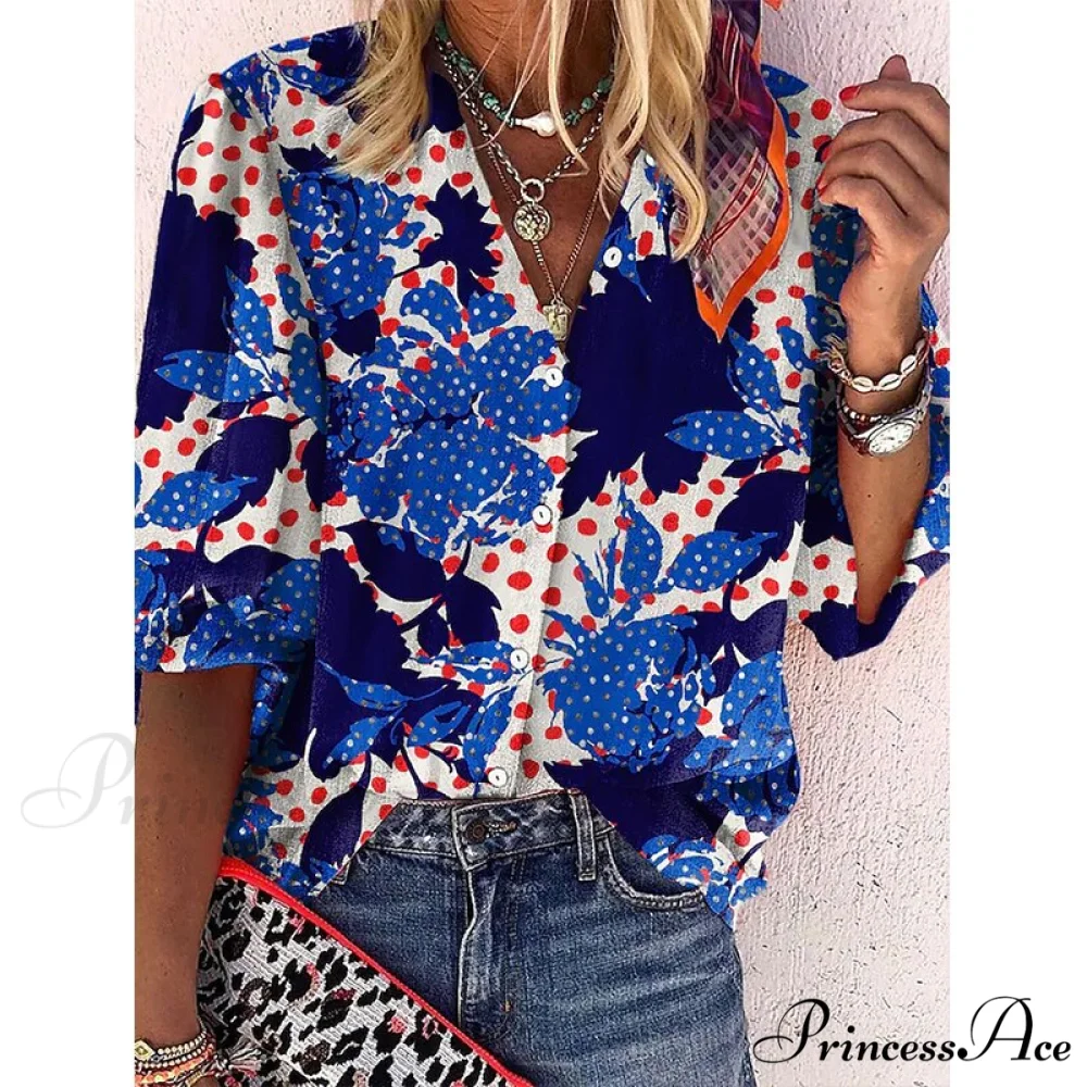 Vintage Loose Stamens Print Blouses - Image 11