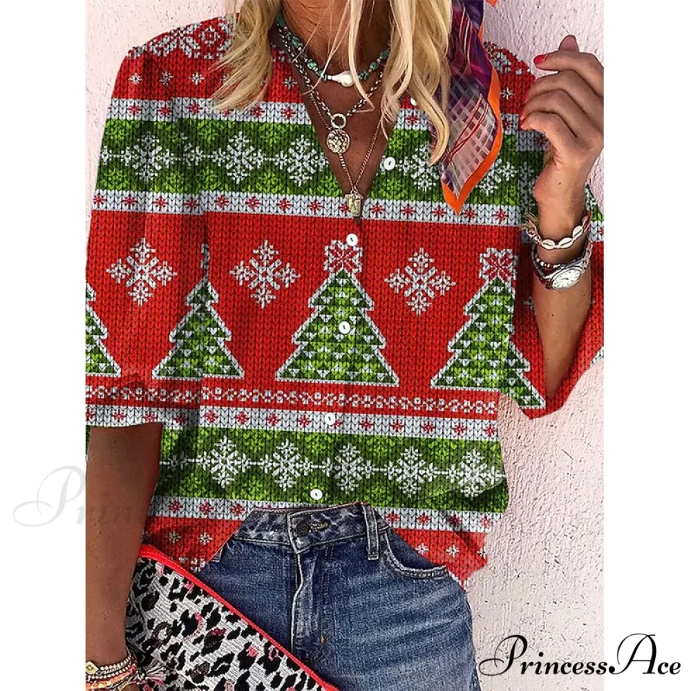 Vintage Loose Stamens Print Blouses - Image 3